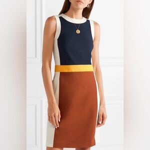 TORY BURCH Mya Navy Copper Colorblock Stretch Ponte Knit Sheath Dress